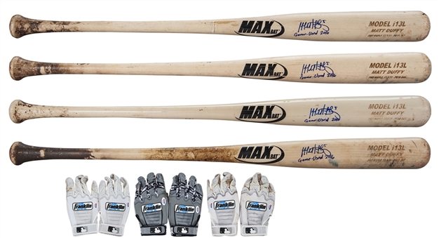 2015-2016 Matt Duffy Game Used/Signed Collection of (4) MaxBat i13L Model Bats and (6) Batting Gloves (PSA/DNA)